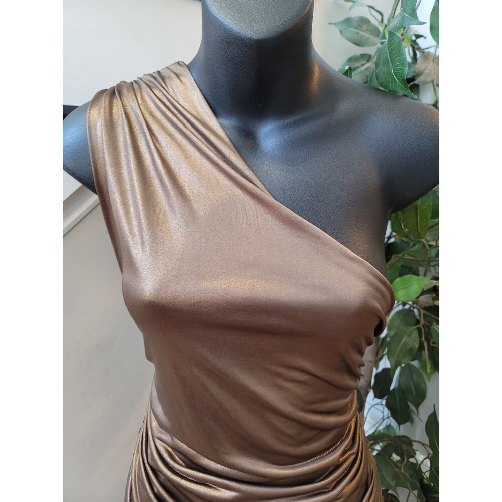 Fashion Nova Bodycon Dress Women's Size Large Metallic Brown One Shoulder - Picture 3 of 11